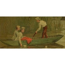 1880-90's Rowboat Lake Man Women Lily Restein's Oil Chromo Victorian Trade Card picture