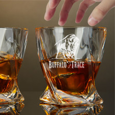 Custom Engraved Buffalo Trace Whiskey Glass 10 oz Twisted Rocks Glass New picture