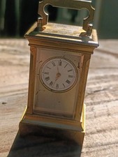 Rare Antique  French Carriage Miniature Clock With Bevelled Glass Brass 2