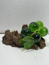Vintage MCM Lucite Grape Cluster On Driftwood Burl Mid Century Modern Green picture