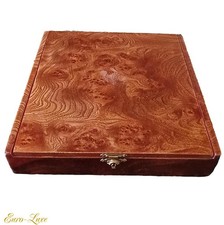 ANTIQUE FRENCH BURL WOOD LARGE LINED VELVET JEWELRY DECORATIVE HINGED CASE BOX picture