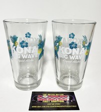 Kona Big Wave Liquid Aloha Golden Ale 16 Oz Pint Beer Glasses Set Of Two (2) New picture