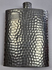 VINTAGE SHEFIELD ENGLAND 8 OZ. HAMMERED ENGLISH PEWTER METAL FLASK BOOZE DRINK picture