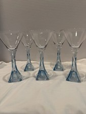 Vintage Bombay Sapphire Martini Glasses Blue Square Twisted Stem Set of 5 picture