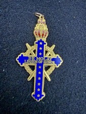 Vintage Order Of Demolay Legion Honor Enamel Cross Medal Pendant Swords Red Blue picture