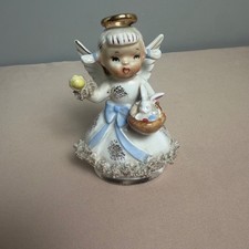 Vintage Lefton April Angel Figurine AR1987 Birthday Easter Bunny Spaghetti Trim picture