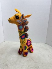 Vintage Mexican Folk Art Giraffe Plush Stuffed Animal Handmade Embroidered Boho picture
