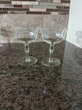 Vintage Low Sherbet Flared Paneled Optic Floral Etched Glasses Set of Two picture