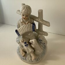 Capodimonte Porcelain figurine boy with concertina and dog￼ picture
