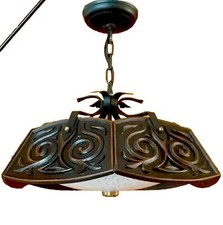 Vintage 1960's Gothic Mission Tudor Arts Crafts Hanging Chandelier Light Fixture picture