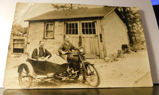 Early Photo 6x4 Motorcycle & Sidecar Man Driving & Man in a Sidecar.  BUY IT NOW picture