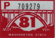 1981 WASHINGTON Vinyl Sticker Decal -CAR or TRUCK License Plate Reg. TAB TAG-New picture