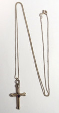 VTG 925 STERLING SILVER PURPLE STONE CROSS PENDANT NECKLACE CHAIN 30