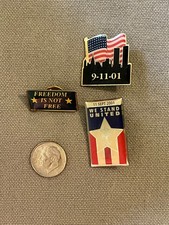 Vintage 9-11-01 Remembrance American Flag Pins Lot of 3 picture