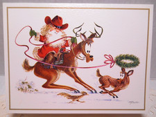 6 VTG Leanin Tree Woodlands Christmas Greeting Cards Richard Barth COWBOY SANTA picture