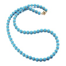 Vibrant 7mm Sleeping Beauty Turquoise Beads Necklace in 10K Yellow Gold Over 20