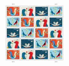 USPS LOVE BIRDS SHEET OF 20 FIRST CLASS LETTER STAMPS picture