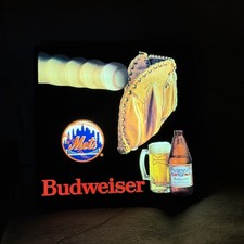 VTG Budweiser NY Mets Baseball Lighted Bar Sign Display Man Cave Decor 18x18 picture