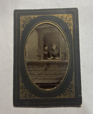 1885 Antique Picture of Two Women looking out the window of a house picture