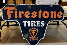 Circa 1920s Firestone Tires Double-Sided Die-Cut Porcelain Sign picture
