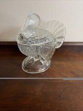 VTG L.E. Smith Clear Lidded Turkey Candy Bowl/Dish picture