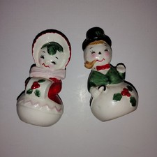 VTG 1950-60s Adorable Mr. & Mrs. Snowman Japan Salt & Pepper Shakers picture