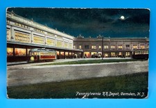 1909 Pennsylvania RR Depot Camden NJ Night Scene Streetcar Postcard P. Sander picture