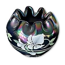 Fenton Amethyst Carnival Glass Iris Bowl Hand Painted Artist Signed picture