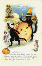 Antique Halloween Whitney Postcard Mice Black Cats Bass Drum Awful Fright c1910s picture