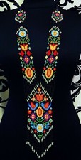 Huichol Indian Beaded Flower Necklace & Earrings Handmade Mexican Folk Art Boho picture