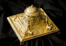 Luxurious Baroque Gilded Bronze Ormolu Inkwell, Authentic Antique, Cornucopia picture
