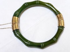 CHINESE VINTAGE STERLING SILVER NATURAL Carved JADE BANGLE, 35 GRAMS picture