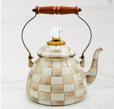 MacKenzie-Childs Mocha Check Tea Kettle Stovetop Teapot Kitchen Cookware picture