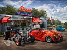 Vintage Cars Route 66 Diner Metal Sign 9
