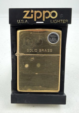Vtg 1998 Zippo Lighter Solid Brass Etched & Brass Insert & Original Case Unfired picture