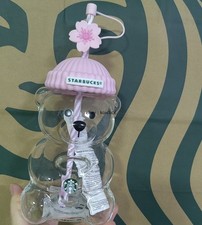 2026 Starbucks Bearista Pink Bear Glass Tumbler Cold Cup with Straw &Sakura Plug picture