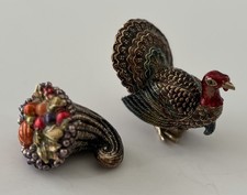 Monet Thanksgiving Trinket Box Set - Enamel Turkey & Cornucopia Fall Decor Lot picture