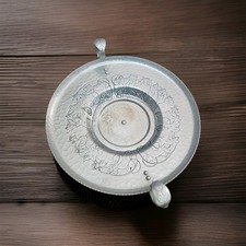 vintage hammered aluminum lazy susan ivy pattern leaf handles picture
