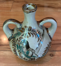 Vintage Carlos Villanueva Mexican Pottery Handled Bird Bud Jug Vase Signed picture