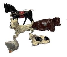 Vtg Barclay Lead Farm Animals Horse Cow Scottie Duck Metal 5 Figures picture