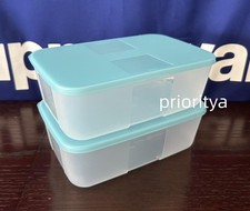Tupperware Freezer Mates Medium #2 Container 1.5L/6c Set 2 Sheer Aqua Blue New picture