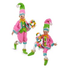 Raz Imports Collectible Posable Christmas Elves Neon Noel Set of 2 New picture