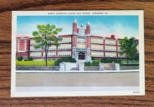 Vintage North Scranton Junior High School, Scranton, PA  Linen Postcard - Unused picture