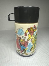 Vtg 1976 Aladdin MARVEL COMICS Super Heroes Thermos w/ Cap & Lid Hulk Spider-man picture
