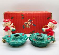 Vintage Commodore Poinsettia Angel Christmas Candle Huggers With Bases Box  picture