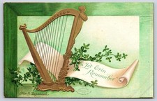 Antique Ireland St. Patricks Day Let Erin Remember Harp 1907 picture