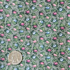 Vintage Green Floral Cotton Fabric Pink Blue Flowers Small Print Quilt 29