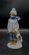 1983 Lladro Retired #5220 Winter Boy w/ Dog Hand Crafted Porcelain Sculpture 7¾