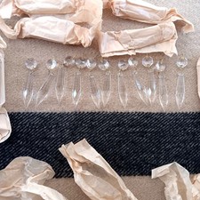 Lot 23 Vintage Clear Glass Chandelier Prisms Octagon Teardrop Brass Hooks U-drop picture