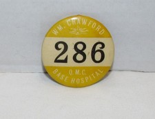 Vintage William Crawford Base Hospital Employee ID Badge Pin picture